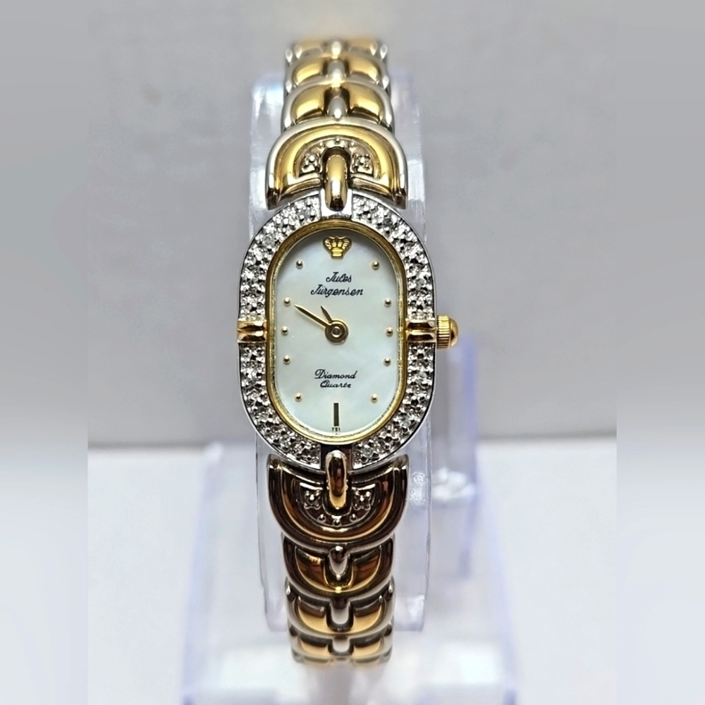 Womens Jules Jurgensen Diamond Watch Gold Silver Two Toned Bracelet New Battery
